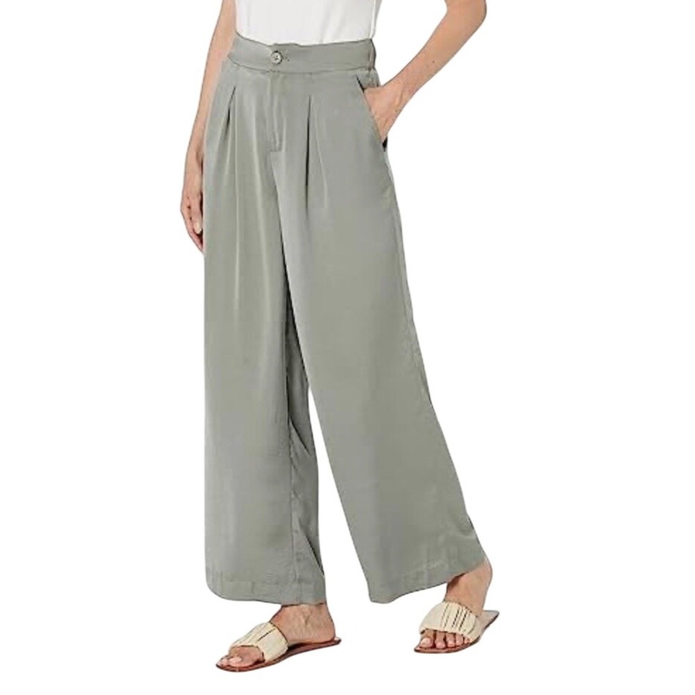 NIC + ZOE Soft Draped Wide Leg Pants Green TARRAGON Size 10